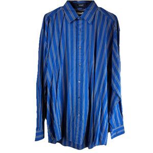 Ashworth Mens Long Sleeve Blue Gold Stripe Button Down Shirt Size Large